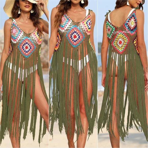 Free Spirit Fringe Cover-Up - Moss